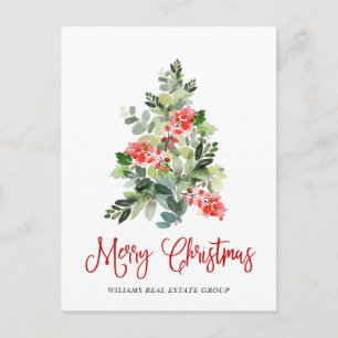 Holly Berry Christmas Tree Greeting Corporate Holiday Postcard