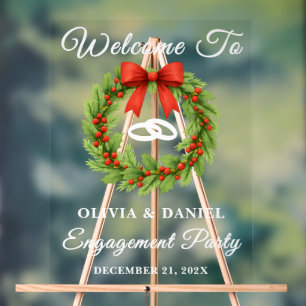 Holly Berry Christmas Wreath Engagement Welcome Acrylic Sign