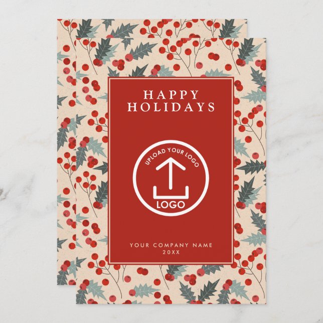 Holly Berry Corporate Business QR Code Christmas Invitation (Front/Back)