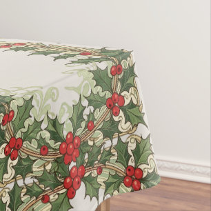 Holly Berry Decorative Christmas Border Tablecloth