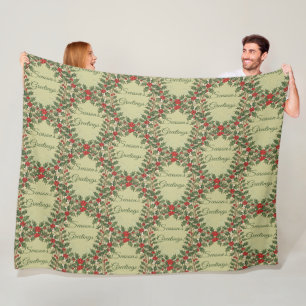 Holly-Berry Decorative Christmas-Holiday Greetings Fleece Blanket