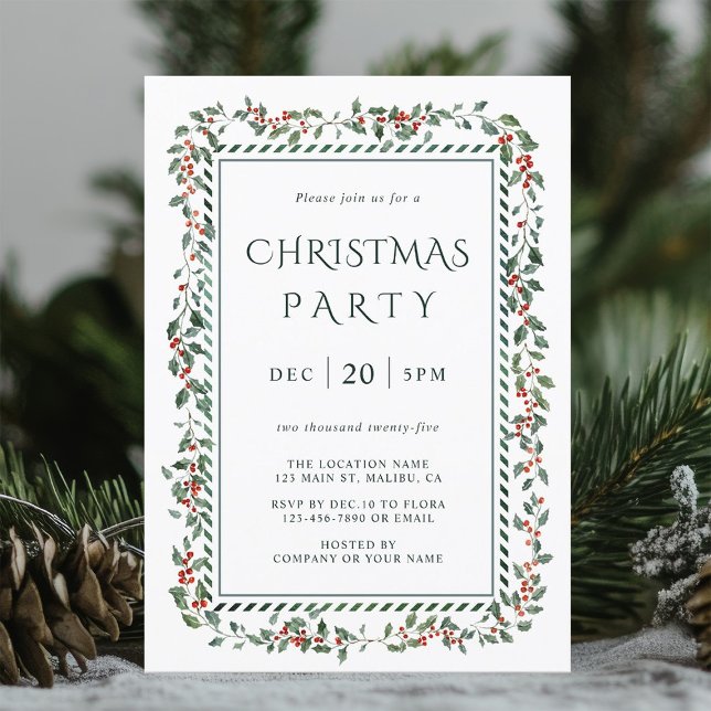 Holly Berry Frame Christmas Party Invitation       (Creator Uploaded)