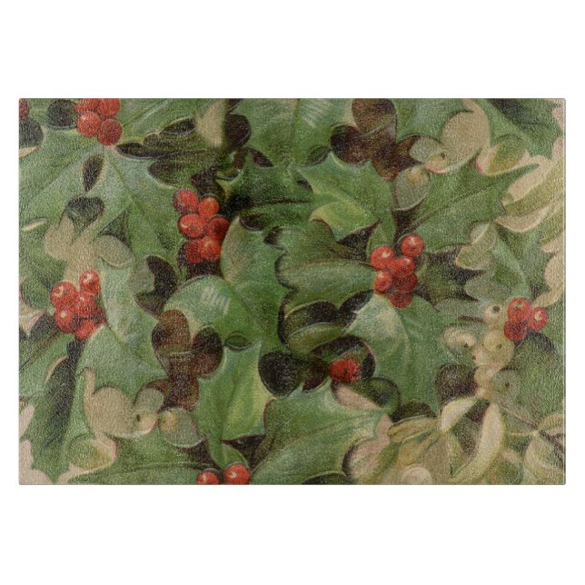 Holly Berry Greenery Christmas Holiday Vintage Cutting Board (Front)
