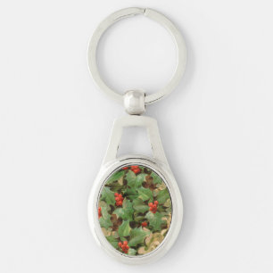 Holly Berry Greenery Christmas Holiday Vintage Key Ring