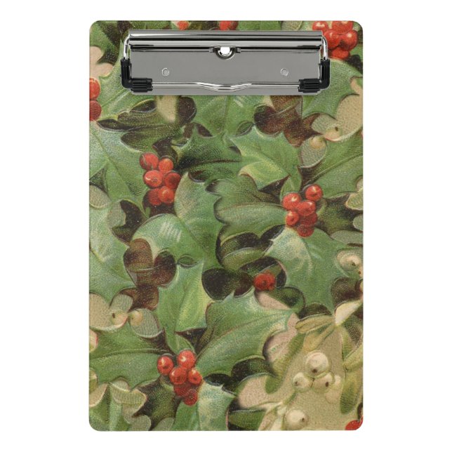 Holly Berry Greenery Christmas Holiday Vintage Mini Clipboard (Front)