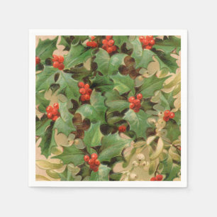 Holly Berry Greenery Christmas Holiday Vintage Napkin
