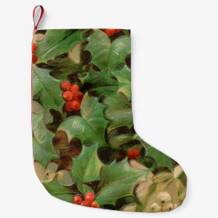 Holly Berry Greenery Christmas Holiday Vintage Small Christmas Stocking