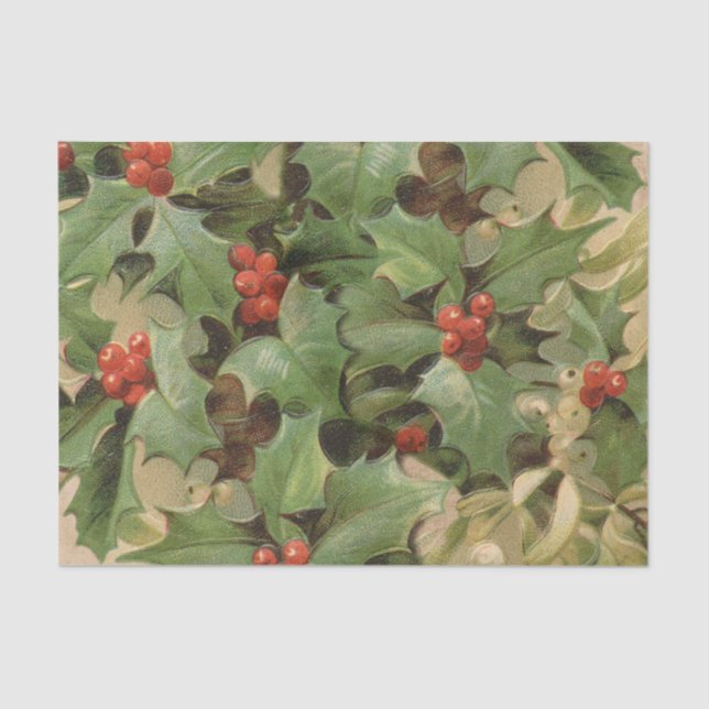 Holly Berry Greenery Christmas Holiday Vintage Tissue Paper (Front)