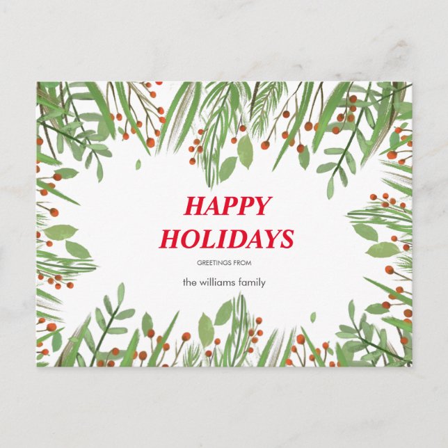 Holly Berry Greenery Holiday Postcard (Front)