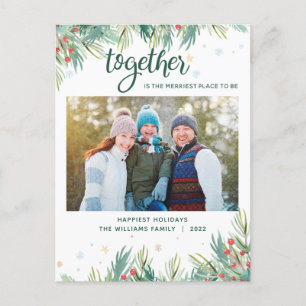 Holly Berry Greenery Together Photo Christmas Holiday Postcard