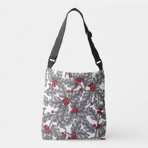 Holly berry, grey leaves on white crossbody bag