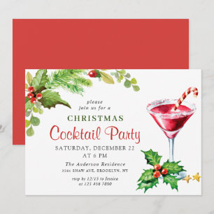 Holly Berry Holiday Christmas Cocktail Party Invit Invitation