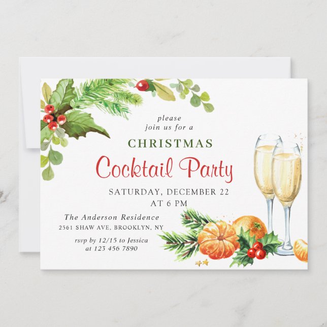 Holly Berry Holiday Christmas Cocktail Party Invitation (Front)