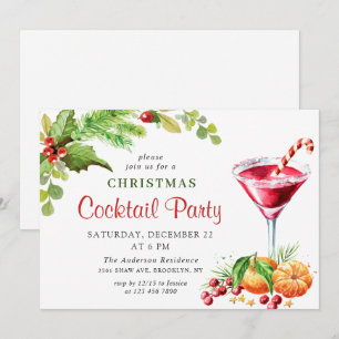 Holly Berry Holiday Christmas Cocktail Party Invitation