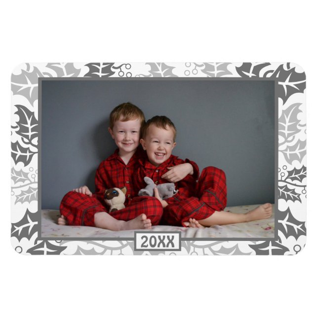 Holly Berry Holiday Christmas Photo Magnet (Horizontal)