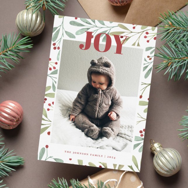 Holly Berry JOY Christmas Photo Card (Creator Uploaded)