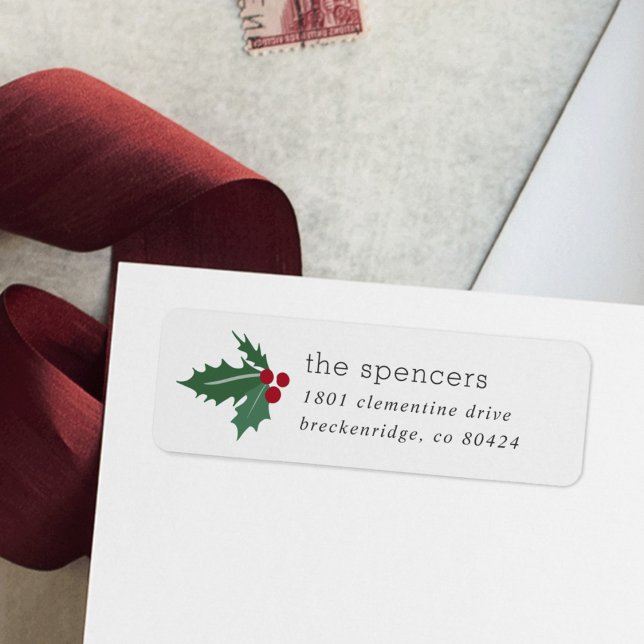 Holly Berry & Leaf Christmas Return Address Label (Creator Uploaded)