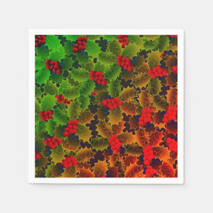 Holly berry leaf glowing winter red green hearth napkin