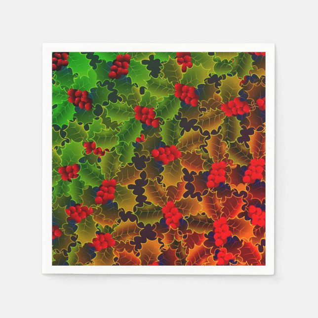 Holly berry leaf glowing winter red green hearth napkin (Front)
