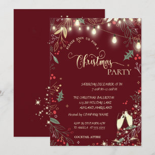 Holly Berry,Lights,Red Company Christmas Party Invitation