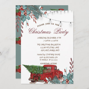 Holly Berry,Lights,Red Truck Christmas Party Invitation