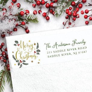 Holly Berry Merry Christmas Return Address Label