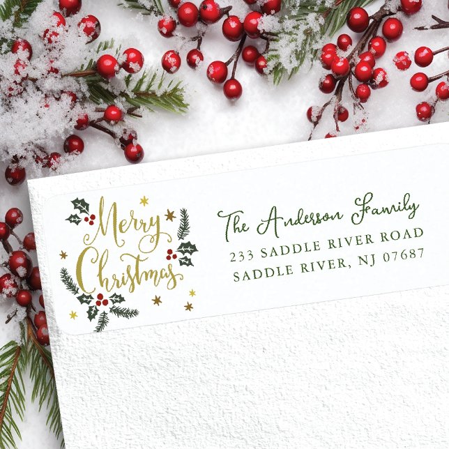 Holly Berry Merry Christmas Return Address Label (Creator Uploaded)