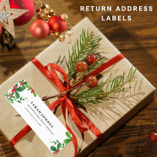 Holly berry Merry Christmas return address  Return Address Label
