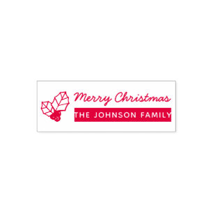Holly Berry Merry Christmas Winter Holiday Address Self-inking Stamp
