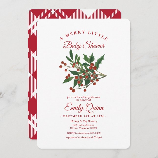 Holly Berry Merry Little Baby Shower Invitation (Front/Back)