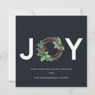 HOLLY BERRY NAVY JOY WREATH CHRISTMAS CORPORATE HOLIDAY CARD