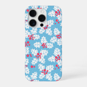 Holly berry on blue iPhone 16 pro case
