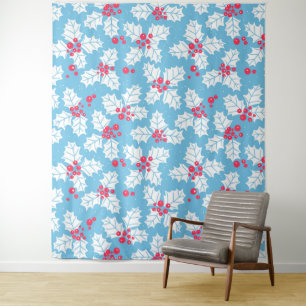 Holly berry on blue tapestry