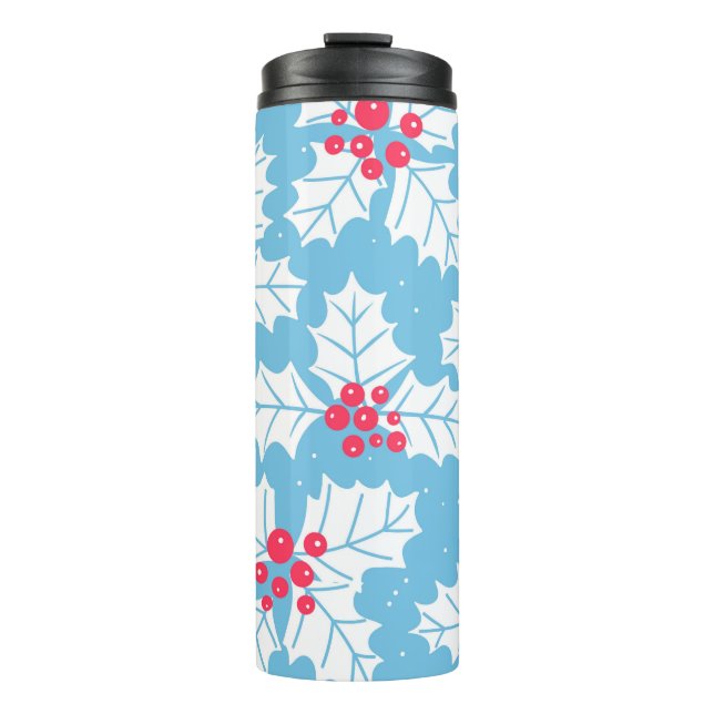 Holly berry on blue thermal tumbler (Front)