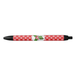 Holly Berry on Red White Snowflakes Pattern Black Ink Pen