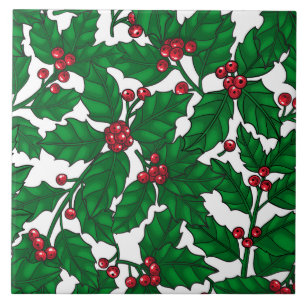 Holly berry on white ceramic tile