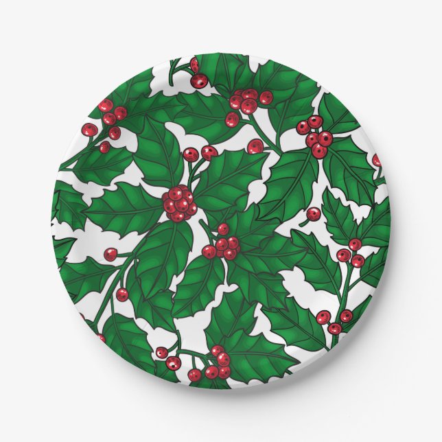 Holly berry on white paper plate (Front)