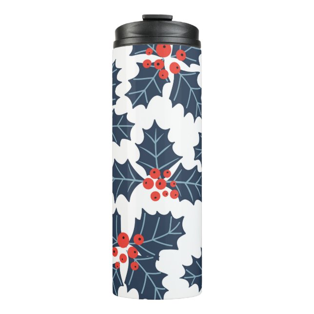 Holly berry on white thermal tumbler (Front)