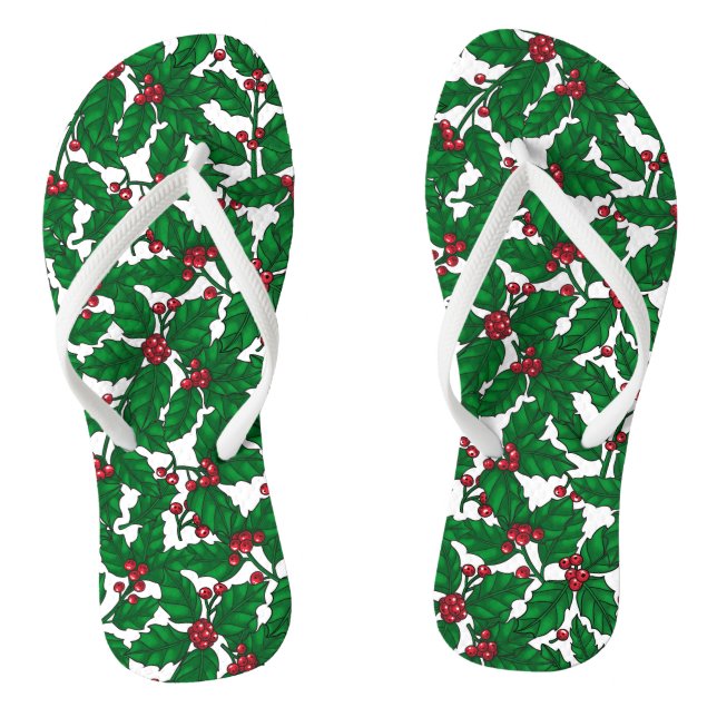 Holly berry on white thongs (Footbed)