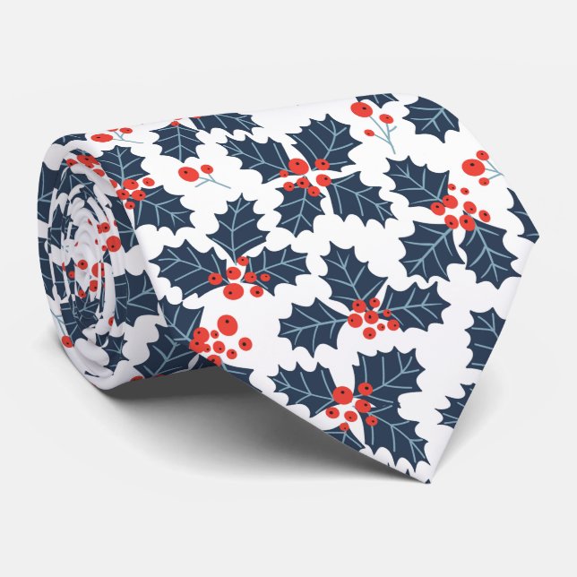 Holly berry on white tie (Rolled)