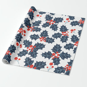 Holly berry on white wrapping paper