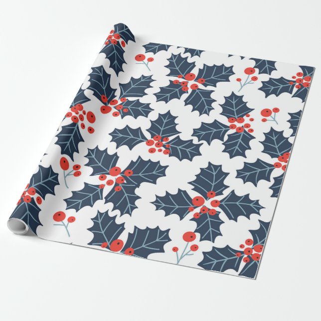 Holly berry on white wrapping paper (Unrolled)