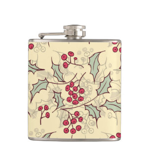 Holly berry pattern design hip flask