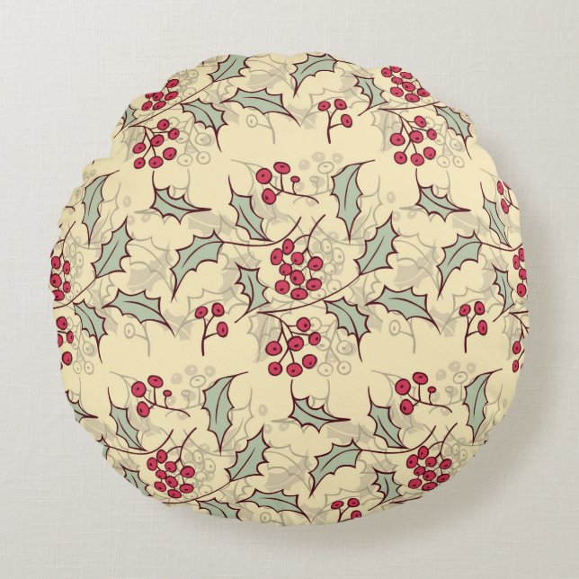 Holly berry pattern design round cushion (Front)