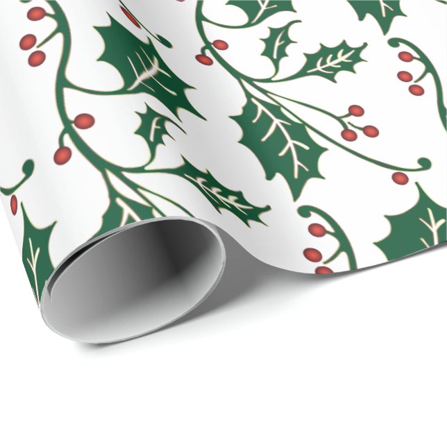 Holly Berry Pattern Wrapping Paper (Roll Corner)