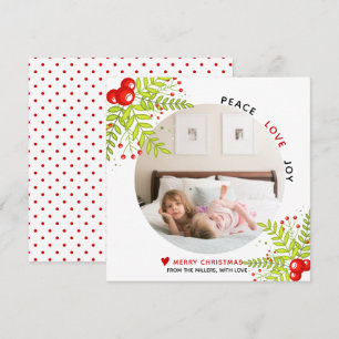 Holly berry Peace Love Joy Christmas photo Holiday Card