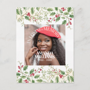 Holly Berry Personalised Photo Memorial Christmas Postcard