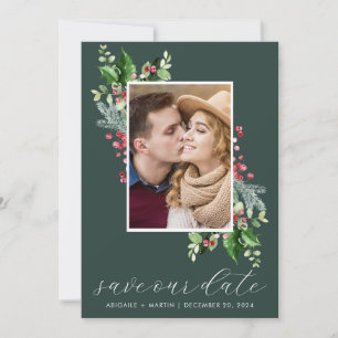 Holly Berry Photo Save The Date Holiday Card