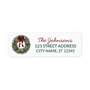 Holly Berry & Pine Christmas Family Return Address Label