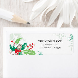 Holly Berry Pine Christmas Holiday Return Address Label